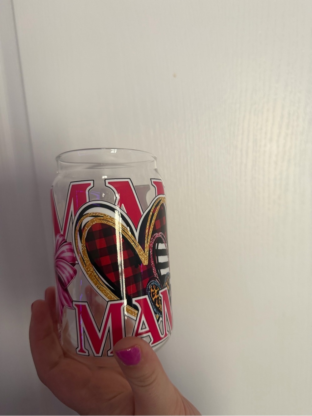 Pink 'MAMA' Decorative Glass with Heart Design